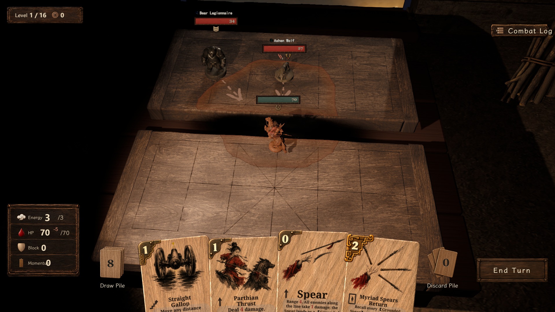 The tile an enemy is about to hit, marked in red with its attack arrows, leaving the player a step out of the danger